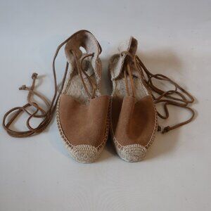 Womens Soludos Tan Beige Ankle Tie Espadrille Platform Gladiator Flat Sandals 9